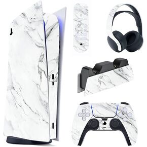PlayVital Black & Gold Marble Effect Full Set Skin Decal for ps5 Console Digital Edition, Sticker Vinyl Decal Cover for ps5 Controller & Charging Station & Headset & Media Remote