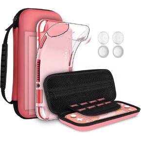 GeeRic 8PCS Case Compatible with Switch Lite, Carrying Case Accessories Kit, 1 Soft Silicon Case + 2 Screen Protector + 4 Thumb Caps + 1 Storage Carrying Bag Christmas Day Red