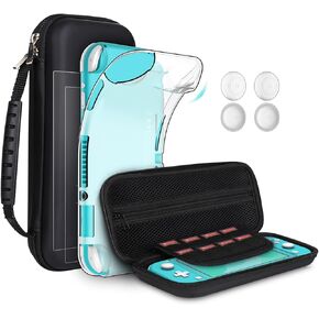 GeeRic 8PCS Case Compatible with Switch Lite, Accessories Kit 1 Soft Silicon Case + 2 Screen Protector + 4 Thumb Caps + 1 Storage Carrying Black