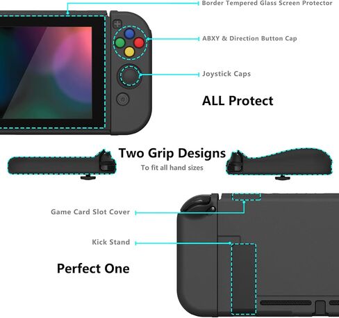حافظة واقية قابلة للإرساء من PlayVital AlterGrips، غطاء مريح لمقبض Nintendo Switch، غطاء Joycon قابل للتبديل مع واقي شاشة وأغطية قبضة الإبهام وأغطية الأزرار - ماتشا جرين in Kuwait