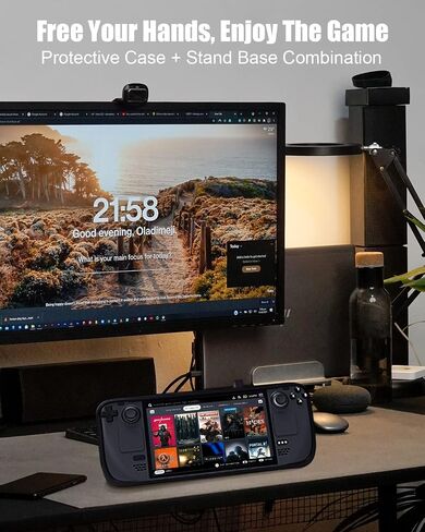 جراب حماية لجهاز ستيم ديك مع حامل، غطاء حماية زايوان TPU+PC مع مسند، ممتص للصدمات، غير قابل للانزلاق، مضاد للخدش، ملحقات لجهاز تشغيل العاب الفيديو الرقمية ستيم ديك - اسود in Saudi Arabia