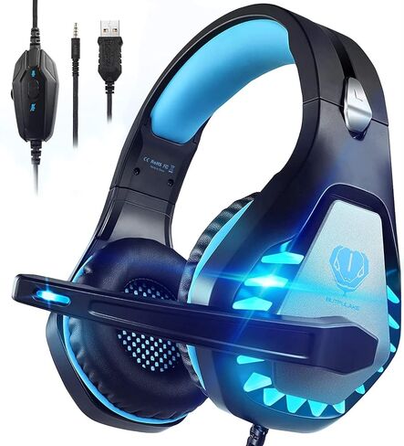 Pacrate Gaming Headset with Microphone for PC PS4 PS5 Headset Noise Cancelling Gaming Headphones for Laptop Mac Switch Xbox One Headset with LED Lights Deep Bass for Kids Adults Black Blue in Saudi Arabia