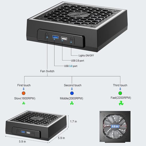 مروحة تبريد لوحدة تحكم Xbox Series X مع شريط اضاءة ملون وغطاء غبار وسدادات غبار مطاطية 12 انش سرعة قابلة للتعديل منخفضة الضوضاء مع اضواء LED RGB ومنفذي USB ومفتاح لمس in Saudi Arabia