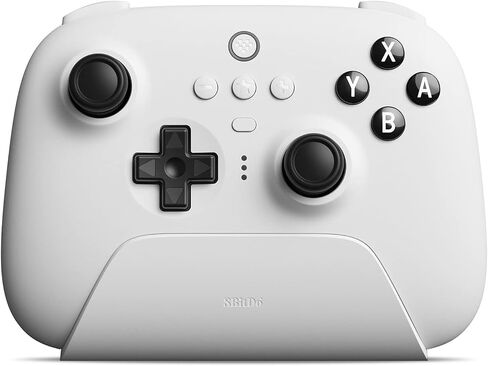 وحدة تحكم بلوتوث 8Bitdo Ultimate مع قاعدة شحن، وحدة تحكم لاسلكية احترافية مع عصا التحكم المستشعرة لتأثير القاعة، متوافقة مع المفتاح والنوافذ وسطح البخار (أبيض) in Saudi Arabia