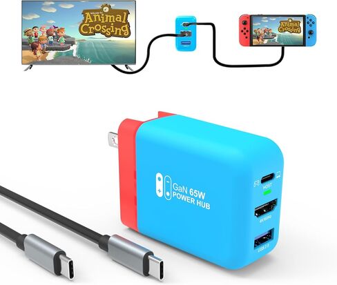 TreasLin Switch Dock Charger 65W TV Dock Adapter for Switch OLED Portable Dock for Switch TV Dock 4K 60Hz USB C 3.1 Power Supply Dock for Swtich, Compatible with Steam Deck ROG Ally, Blue in Kuwait
