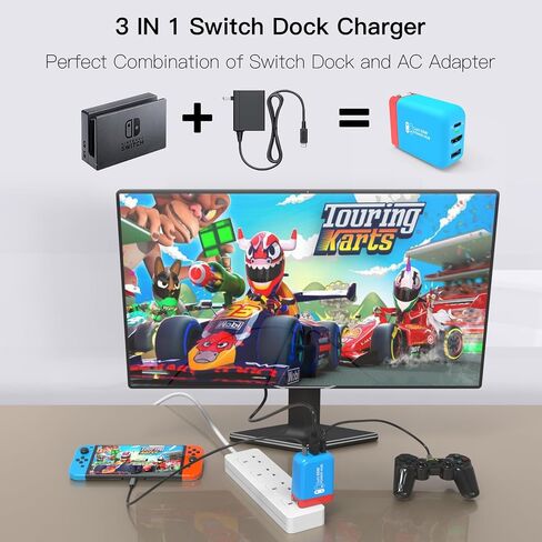 TreasLin Switch Dock Charger 65W TV Dock Adapter for Switch OLED Portable Dock for Switch TV Dock 4K 60Hz USB C 3.1 Power Supply Dock for Swtich, Compatible with Steam Deck ROG Ally, Blue in Kuwait