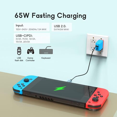 TreasLin Switch Dock Charger 65W TV Dock Adapter for Switch OLED Portable Dock for Switch TV Dock 4K 60Hz USB C 3.1 Power Supply Dock for Swtich, Compatible with Steam Deck ROG Ally, Blue in Kuwait