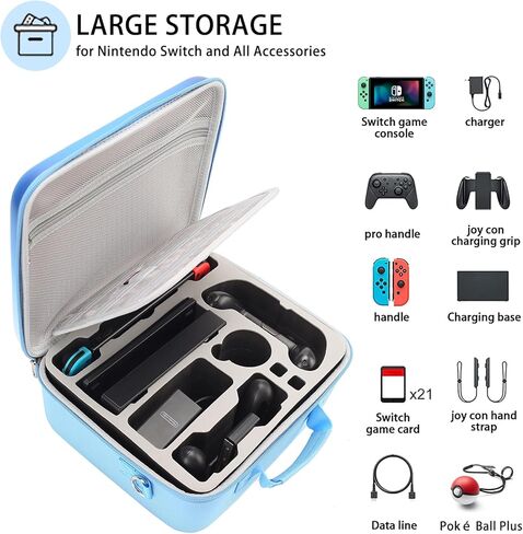 Nintendo Switch Deluxe Carrying Case-Turquoise Storage Bag with Handle and Shoulder Strap Fits Complete Switch System Console+Switch Dock+ Pro Controller +Joy-Con grip+ Poke Ball Plus & Accessories. in Saudi Arabia