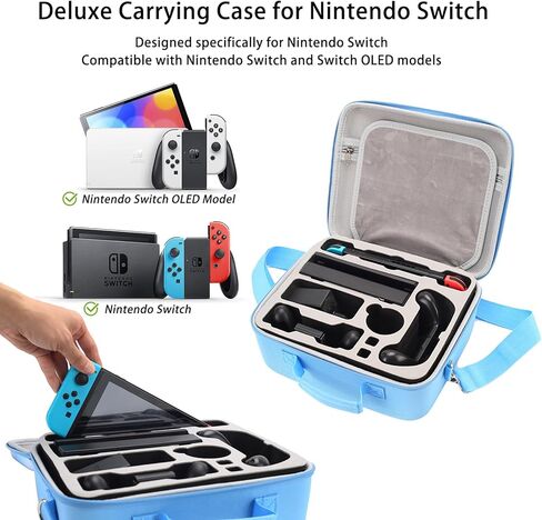 Nintendo Switch Deluxe Carrying Case-Turquoise Storage Bag with Handle and Shoulder Strap Fits Complete Switch System Console+Switch Dock+ Pro Controller +Joy-Con grip+ Poke Ball Plus & Accessories. in Saudi Arabia