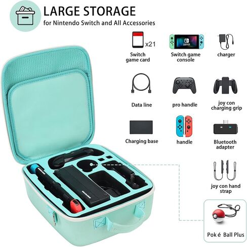 Nintendo Switch Deluxe Carrying Case-Turquoise Storage Bag with Handle and Shoulder Strap Fits Complete Switch System Console+Switch Dock+ Pro Controller +Joy-Con grip+ Poke Ball Plus & Accessories. in Saudi Arabia