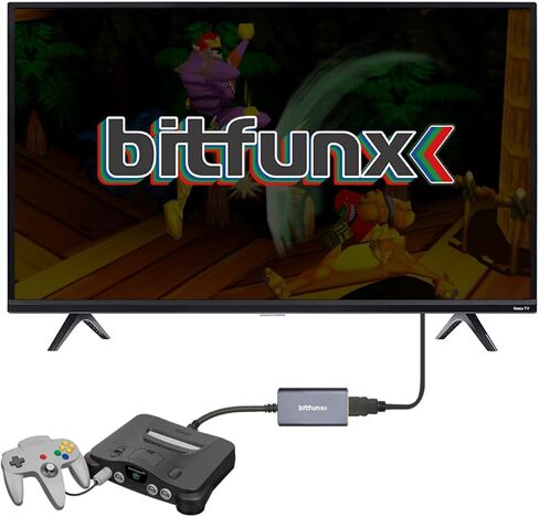 BITFUNX Analogue x2 N64/SNES/SFC/NGC HDMI Adapter - Supports 2X Line Doubler and S-Video/Composite to HDMI, Plug & Play Video Game Adapter with No Lag, HDMI Adapter for N64/SNES/SFC/NGC Console in Kuwait