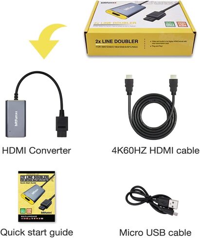 BITFUNX Analogue x2 N64/SNES/SFC/NGC HDMI Adapter - Supports 2X Line Doubler and S-Video/Composite to HDMI, Plug & Play Video Game Adapter with No Lag, HDMI Adapter for N64/SNES/SFC/NGC Console in Kuwait