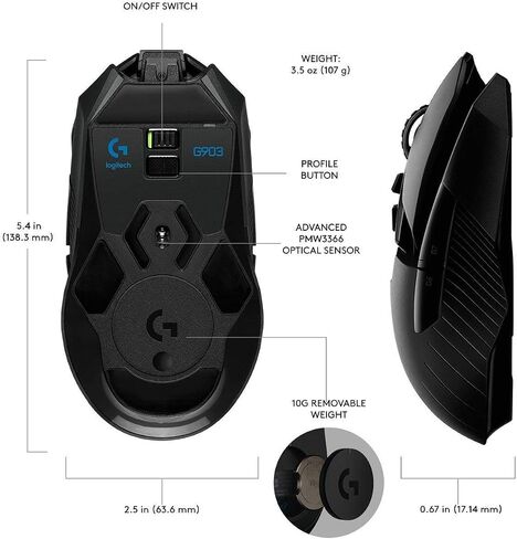 Logitech G903 LIGHTSPEED Gaming Mouse with POWERPLAY Wireless Charging Compatibility (Renewed) in Saudi Arabia