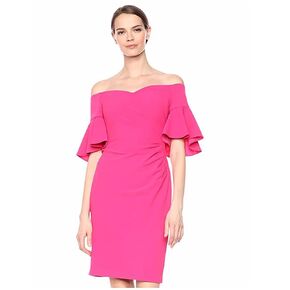 فستان نسائي من Calvin Klein بدون أكتاف مع فتحة جانبية مكشكشة in Kuwait