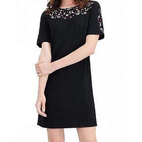Calvin Klein Women's Solid Short Sleeve Shift with Floral Embroidery in Kuwait