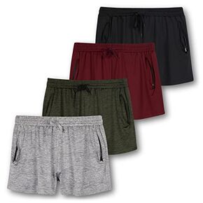 Real Essentials 4 Pack: Womens Athletic Dry-Fit Lounge Shorts with Zipper Pockets (Available in Plus Size) in Kuwait