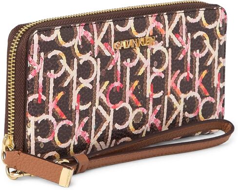حقيبة يد صغيرة بسحاب من Calvin Klein Signature Zip Around Clutch Bag ، بني متعدد، كبير, بني متعدد, L in Saudi Arabia