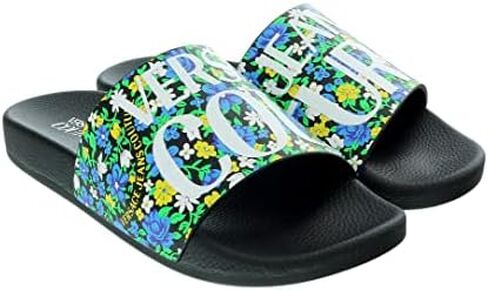 Versace Jeans Couture Electric Blue Floral Signature Print Wide Strap Slide - for mens in Saudi Arabia