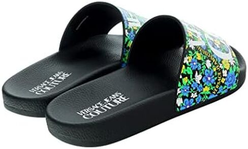 Versace Jeans Couture Electric Blue Floral Signature Print Wide Strap Slide - for mens in Saudi Arabia