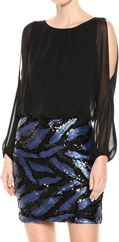 Calvin Klein Women's Split Sleeve Chiffon Blouson Dress with Embellished Skirt in Kuwait