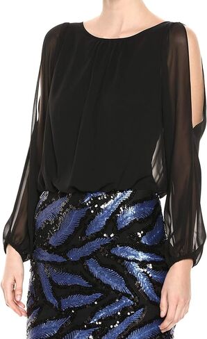 Calvin Klein Women's Split Sleeve Chiffon Blouson Dress with Embellished Skirt in Kuwait