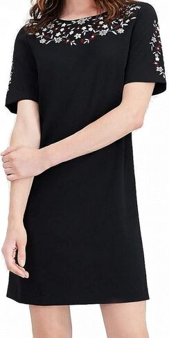Calvin Klein Women's Solid Short Sleeve Shift with Floral Embroidery in Kuwait