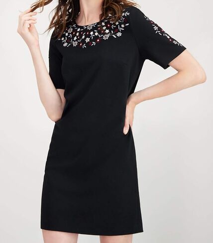 Calvin Klein Women's Solid Short Sleeve Shift with Floral Embroidery in Kuwait