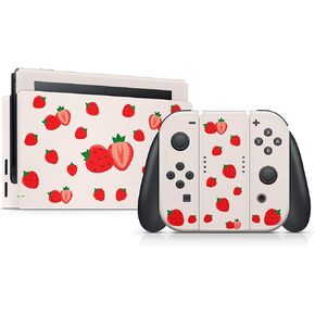 Tacky Design Cute Strawberry Skin Compatible with Nintendo Switch Skin - Premium Vinyl 3M Cream Color Stickers Set - Switch Skin Compatible with Joy Con, Console, Dock - Decal Full Wrap in Kuwait