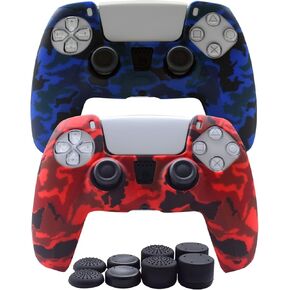 PS5 Controller Skin-Hikfly Silicone Cover for PS5 Controller Grips,Non-Slip Cover for PlayStation 5 Controller- 2 x Skin with 8 x Thumb Grip Caps(Blue,Red) in Kuwait