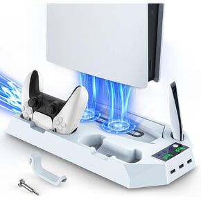 محطة شحن YCCSKY PS5 مع مروحة تبريد، محطة توصيل وحدة تحكم PS5 مع محطة تبريد، 3 منافذ USB، شاحن وحدة تحكم مزدوج، حامل سماعة الرأس، مروحة تبريد منخفضة الضوضاء 3 أنواع in Kuwait