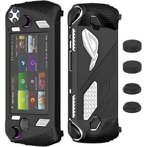 for Rog Ally Stand Protective Case, Silicone Accessories Protector, Soft Cover Skin Shell with 2 Pairs Thumb Grips Caps, Full Protection Kickstand for ASUS Rog Ally Handheld (Black)