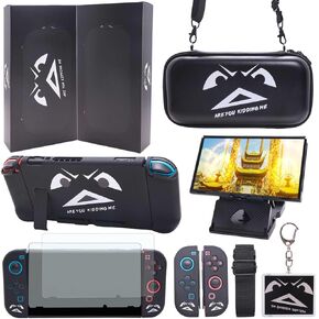 GUTIAL Accessories Bundle for Nintendo Switch - Cute Kawaii NS Accessories kit for Grils Boys Kids with Travel Carrying Case and Cartoon Dockable Cover Case, Screen Protector, Stand - Black