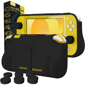 حافظة Orzly Grip لجهاز Nintendo Switch Lite - حافظة مع مقابض يد مبطنة مريحة، مسند، حزمة من مقابض الإبهام - أسود