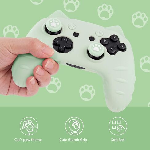 غلاف وحدة تحكم Switch Pro، مظهر لطيف لوحدة تحكم Cat Paw Switch Pro مع قبعات وملصقات بمقبض الإبهام من Switch Pro - باللون الأخضر in Kuwait