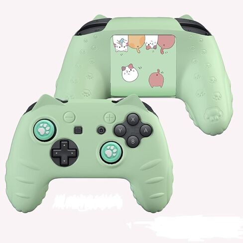 غلاف وحدة تحكم Switch Pro، مظهر لطيف لوحدة تحكم Cat Paw Switch Pro مع قبعات وملصقات بمقبض الإبهام من Switch Pro - باللون الأخضر in Kuwait