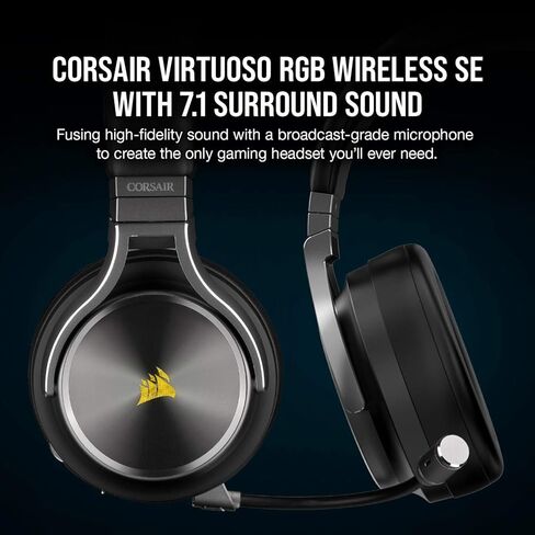 سماعة رأس Corsair CA-9011180-NA Virtuoso RGB Wireless Se للألعاب - صوت محيطي 7.1 عالي الدقة مع ميكروفون عالي الجودة - أغطية أذن من إسفنج الذاكرة - عمر بطارية يصل إلى 20 ساعة - جونميتال (متجدد) in Kuwait