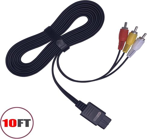 RUITROLIKER 10ft/3m AV Cable TV Composite Cord Retro 3 RCA Extension Cable with Velco for SNES N64 Gamecube NGC Console in Kuwait