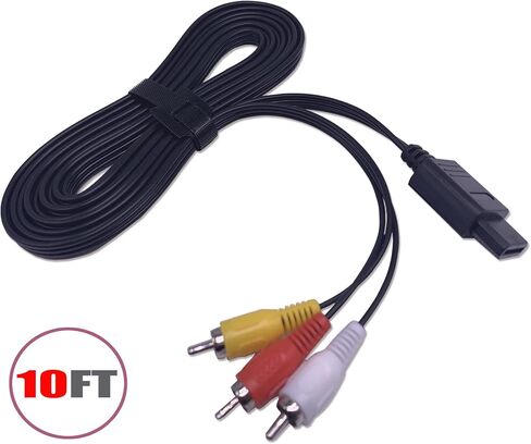 RUITROLIKER 10ft/3m AV Cable TV Composite Cord Retro 3 RCA Extension Cable with Velco for SNES N64 Gamecube NGC Console in Kuwait