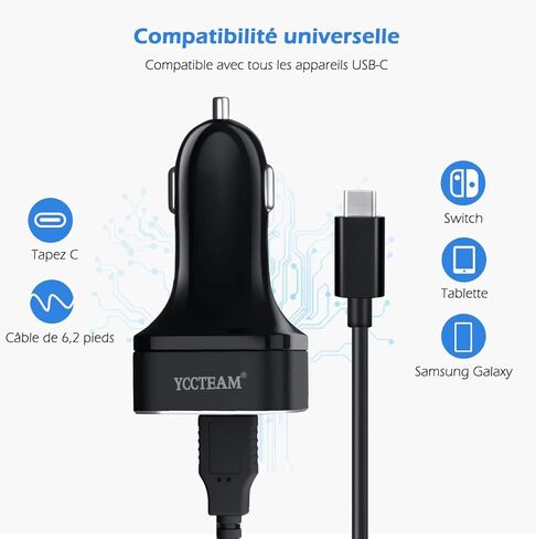Car Charger for Switch - YCCTEAM 5V/4.8A High Speed Play and Charge Two-Port USB Adapter with 6.6ft USB Type C to A Charger Cable Cord in Kuwait