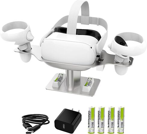 Mavicen Metal Charging Dock for Oculus Quest 2 and Elite Strap with Battery,Charging Station Stand Set:Headset Display Stand and Controller Mount,4 Rechargeable Batteries in Saudi Arabia