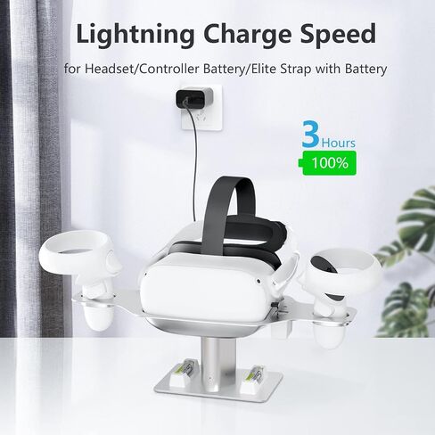 Mavicen Metal Charging Dock for Oculus Quest 2 and Elite Strap with Battery,Charging Station Stand Set:Headset Display Stand and Controller Mount,4 Rechargeable Batteries in Saudi Arabia