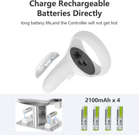 Mavicen Metal Charging Dock for Oculus Quest 2 and Elite Strap with Battery,Charging Station Stand Set:Headset Display Stand and Controller Mount,4 Rechargeable Batteries in Saudi Arabia