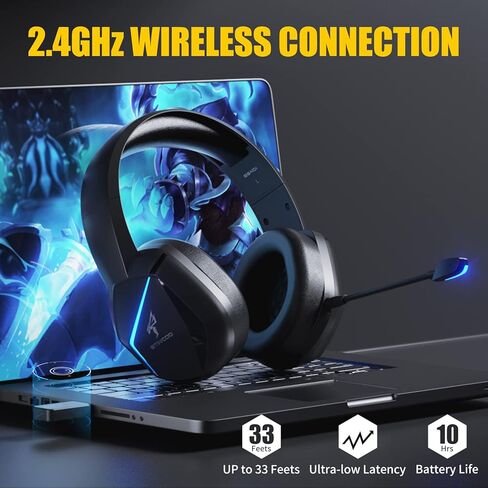 SOMIC 2.4G Wireless Gaming Headset with Microphone for PS5, PS4, Computer Gamer Headphone with Stereo Sound, Detachable Mic, Soft Earmuffs, RGB LED Light, 10H+ Playtime (Xbox one in Wired Mode) GS401 in Kuwait