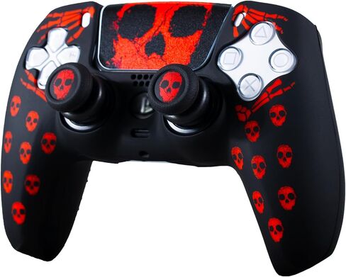 PlayRealm Silicone Skin Cover& Sticler x 1 & No Falling Off Thumbstick x 2 for PS5 Controller (Ghost Red) in Saudi Arabia