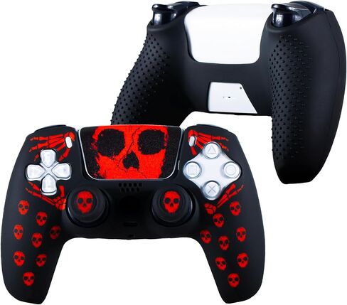 PlayRealm Silicone Skin Cover& Sticler x 1 & No Falling Off Thumbstick x 2 for PS5 Controller (Ghost Red) in Saudi Arabia