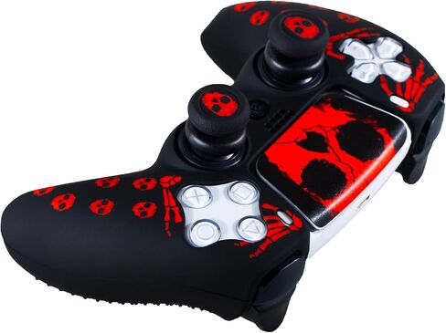 PlayRealm Silicone Skin Cover& Sticler x 1 & No Falling Off Thumbstick x 2 for PS5 Controller (Ghost Red) in Saudi Arabia