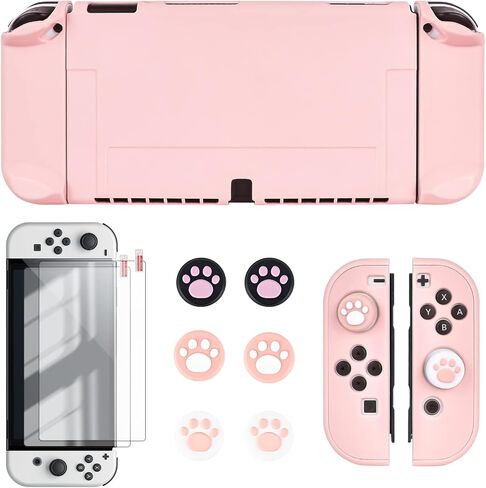 DLseego Switch OLED حافظة واقية قابلة للإرساء بغطاء صلب مضاد للخدش مع ملحق جويكون مع 6 قطع من أغطية مقابض الإبهام وقطعتين من واقيات الشاشة - وردي in Kuwait