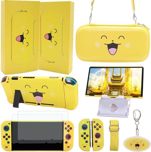 GUTIAL Accessories Bundle for Nintendo Switch - Cute Kawaii NS Accessories kit for Grils Boys Kids with Travel Carrying Case and Cartoon Dockable Cover Case, Screen Protector, Stand - Black in Saudi Arabia