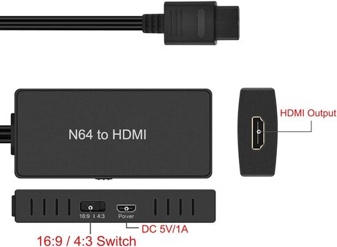 واي دي مايد محول HDMI N64 N64 ملحقات N64 متوافق مع وحدة تحكم العاب N64/جيم كيوب/SNES/SFC N64 الى محول HDMI يدعم تحويل 16:9/4:3 in Kuwait