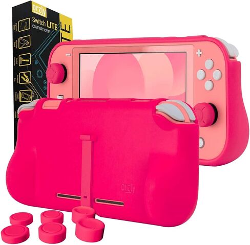 Orzly Grip Case Compatible for use with Nintendo Switch Lite – Case with Comfort Padded Hand Grips, Kickstand, & Pack of Thumb Grips - Pink in Saudi Arabia